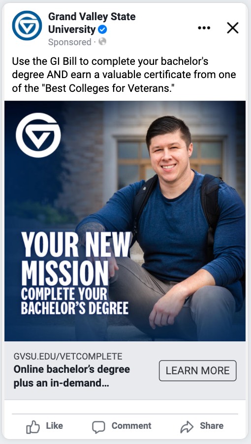 Your New Mission Complete Your Degree Facebook Ad Preview